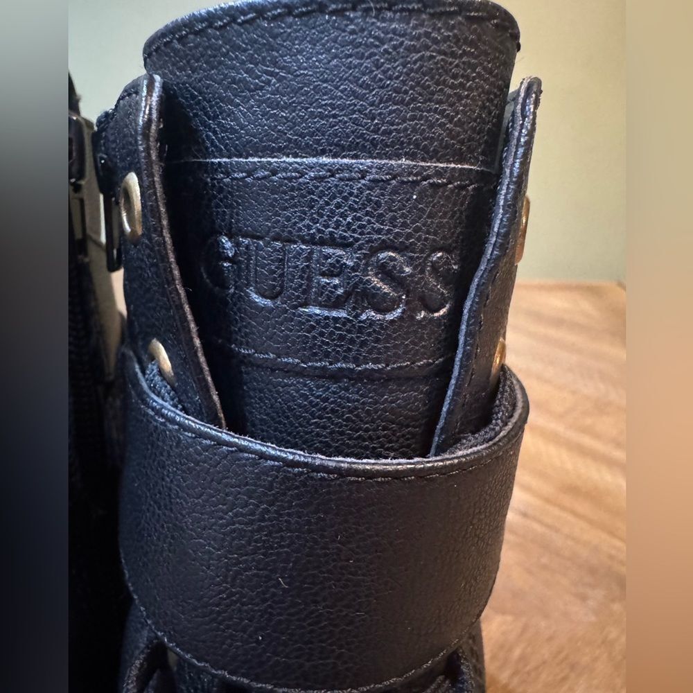 GUESS Caleena Lace Up Combat Boots With Gold Jeweled Guess Accent Strap NWOT - Picture 14 of 14